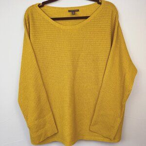 Eileen Fisher 100% Italian Wool Ribbed Boat Neck Sweater Size XLT Mustard Yellow